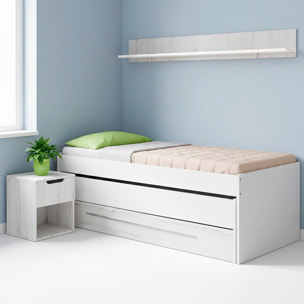 Letto A Castello Salvaspazio Con Letto Estraibile Cassetto E Mensola Design Nordico Ideale Per Camerette  65×199×96 Cm Bianco e Bianco Effetto Legno