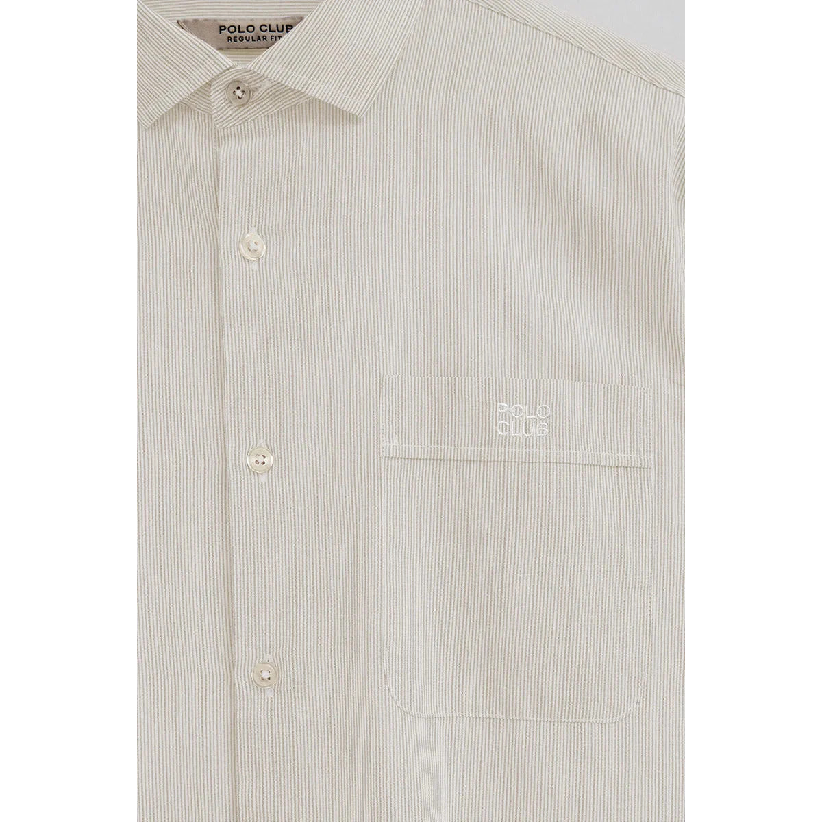 Camicia cotolino a righe beige regular fit con ricamo Polo Club