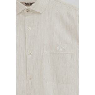Camicia cotolino a righe beige regular fit con ricamo Polo Club