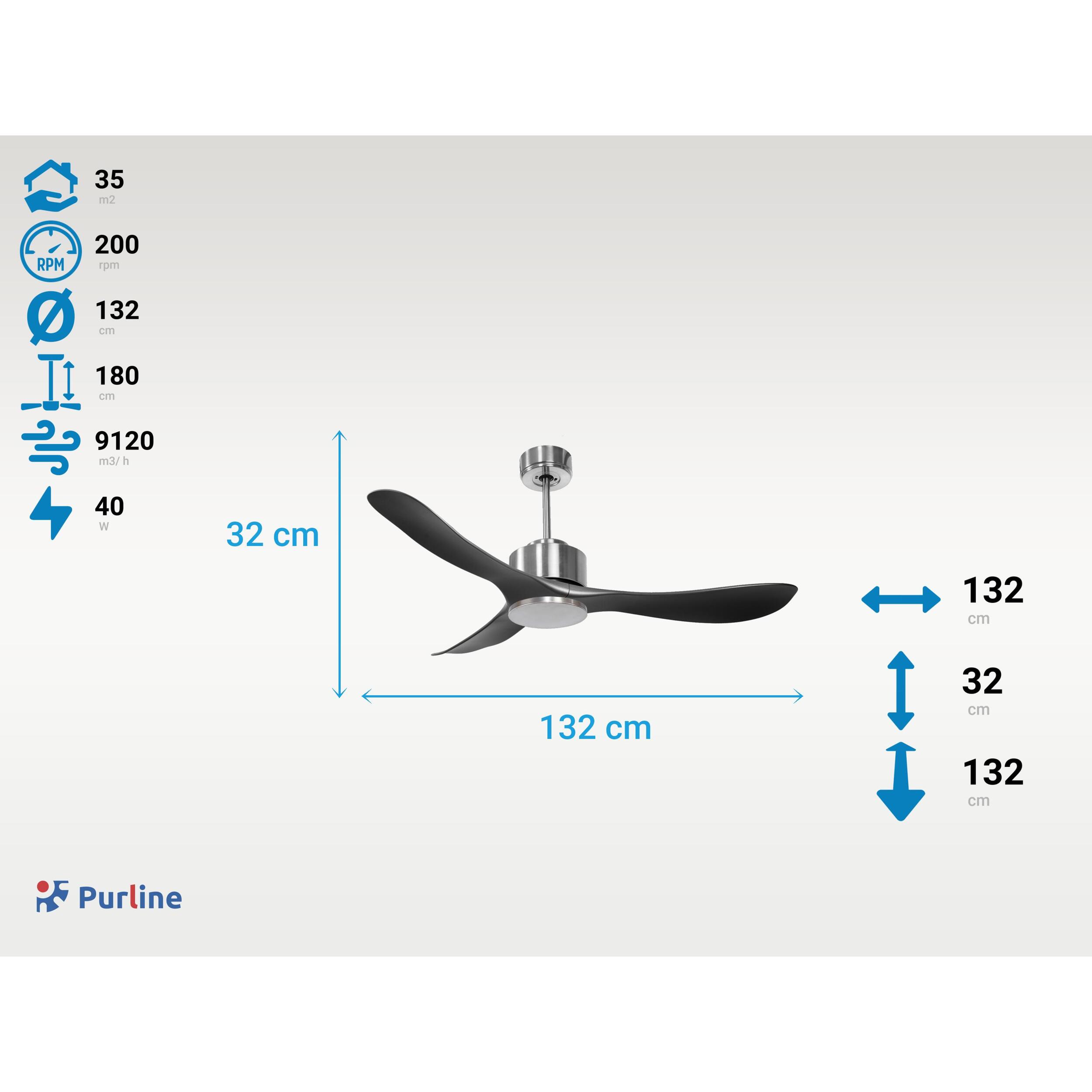 Ventilateur de plafond ø132 cm avec Wifi Réversible Hypersilence 40   W argent