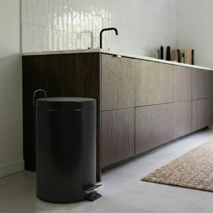 Poubelle à pédale Inox 12L Noir MSV