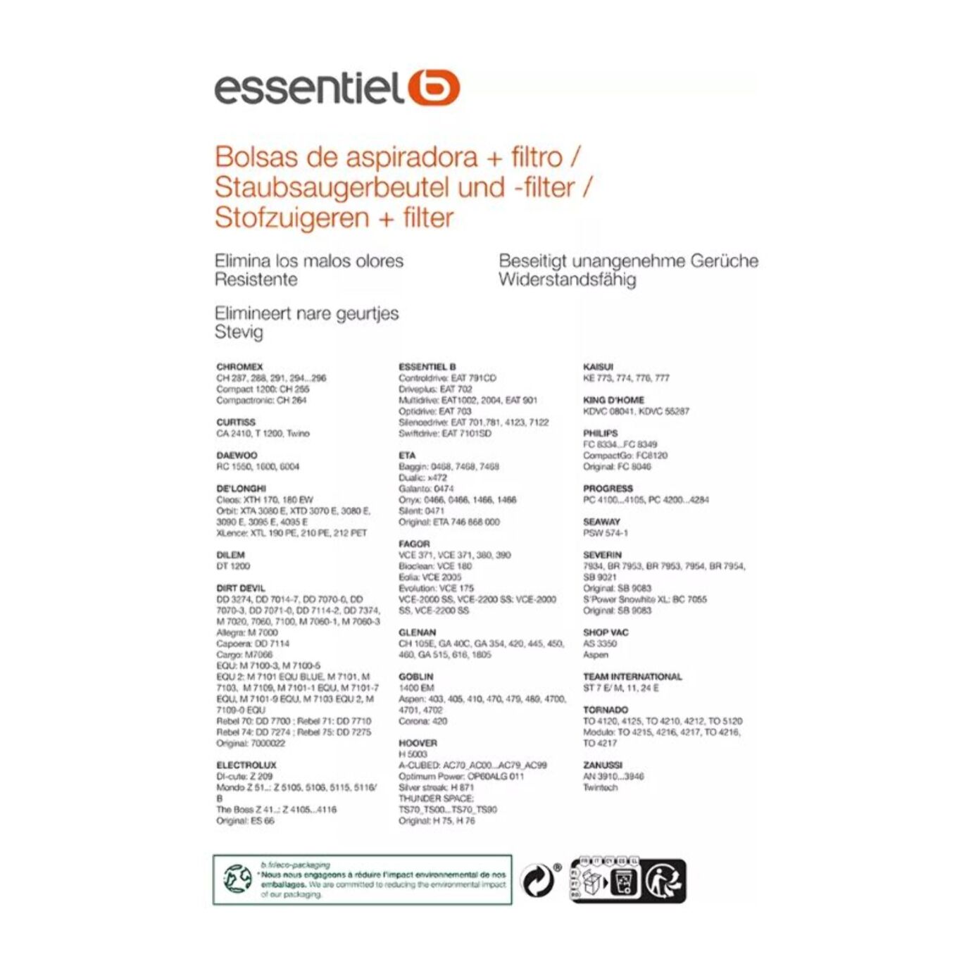 Sac aspirateur ESSENTIELB EB1900