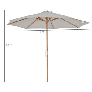 Sombrilla Parasol de Jardín Ø300x250cm con Techo Ventilado y Poste Madera Gris