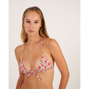 Top de bikini cortina con lazo y estampado de flores