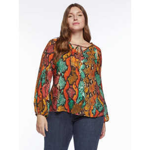 Fiorella Rubino - Blusa con estampado animalier de color - Naranja sol