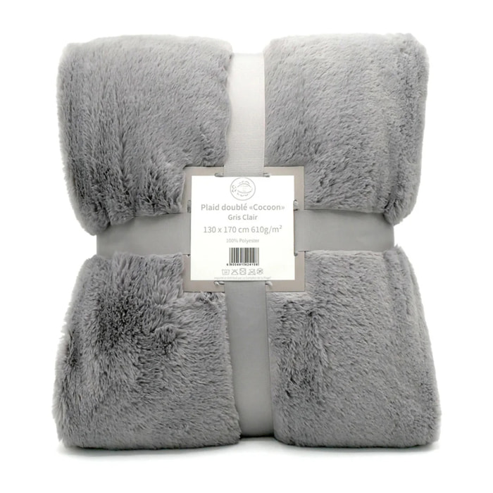 Plaid imitation "Lapin" - Cocoon Gris Clair - 610g/m²
