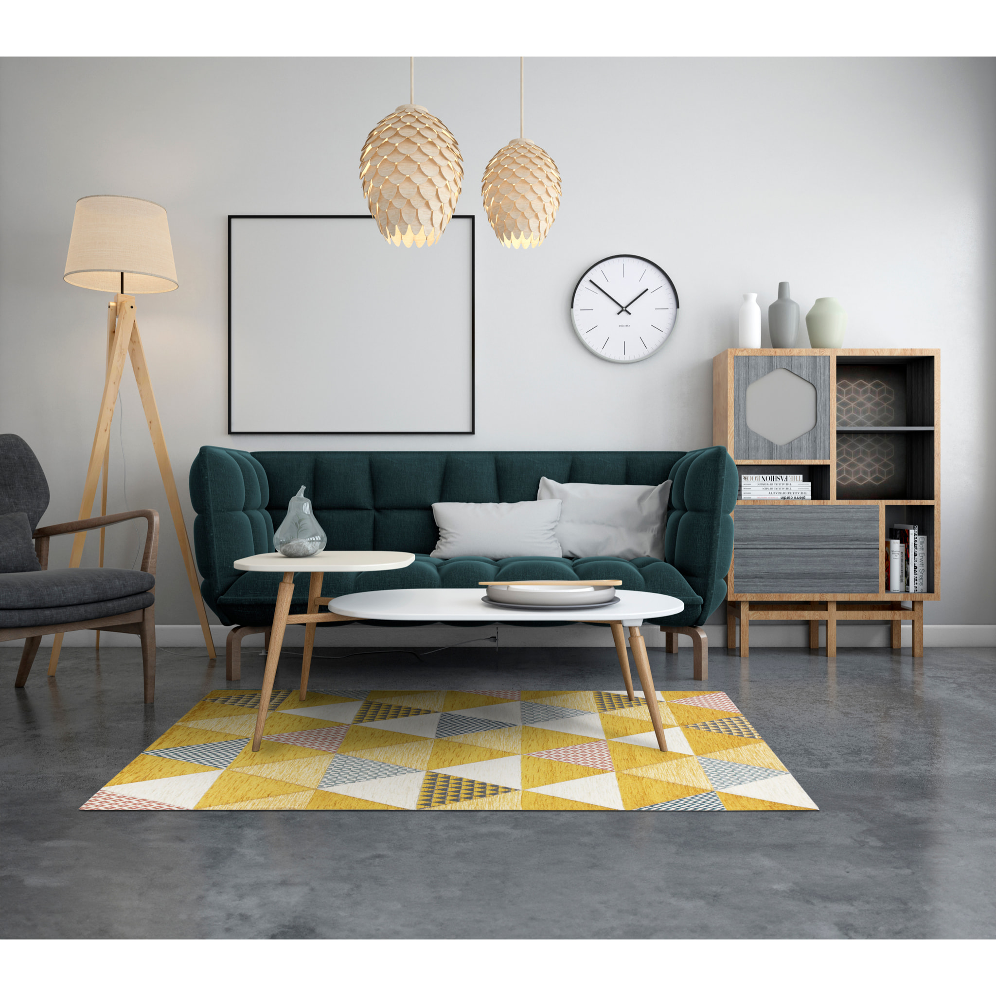 TAPPETO ARREDO TRIANGOLI SENAPE CON FONDO ANTISCIVOLO