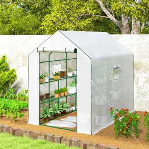 Invernadero de Jardín de 3 Niveles, Invernadero de Exterior con 12 Estantes, Puerta Enrollable, Ventanas, Anti-UV, Cubierta de PE 135g/m² para Cultivos, Plantas, Flores, 140x213x190 cm Blanco