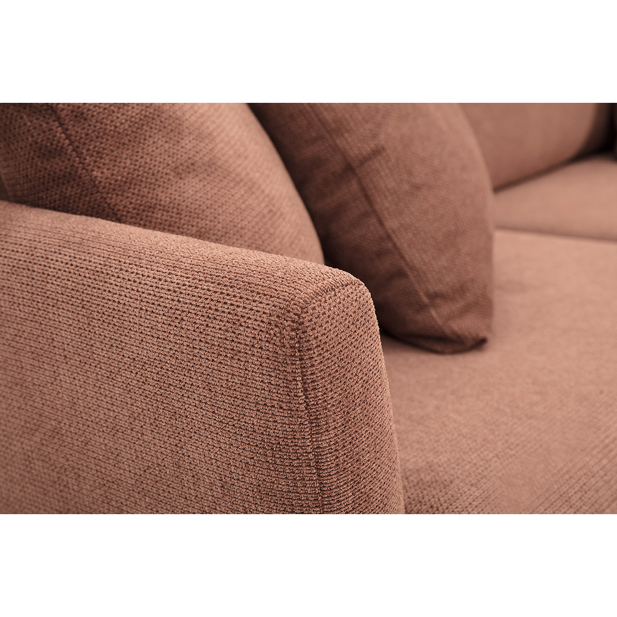 Canapé scandinave déhoussable 3 places en tissu chenille terre brûlée et bois clair OSLO