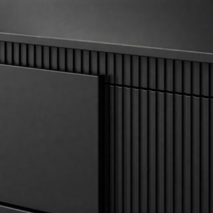 Mobile TV Moderno Con 2 Ante Push To Open Design Scanalato Elegante Minimal Base In Metallo Per Soggiorno Salotto 187.1 x 53.4 x 39.5 Cm Nero