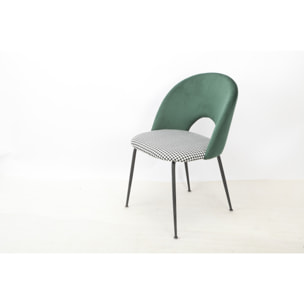 Set da 2 pz, Sedia, Elen, velluto verde,fantasia pied de poule sulla seduta, gambe nere
