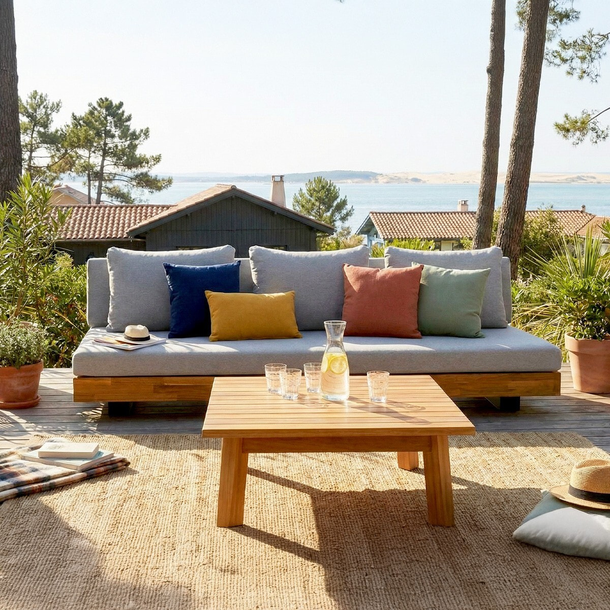 Canapé de jardin 3 places en bois FSC - CAPRI