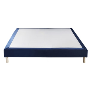 Sommier tapissier multi lattes, tissu velours bleu
