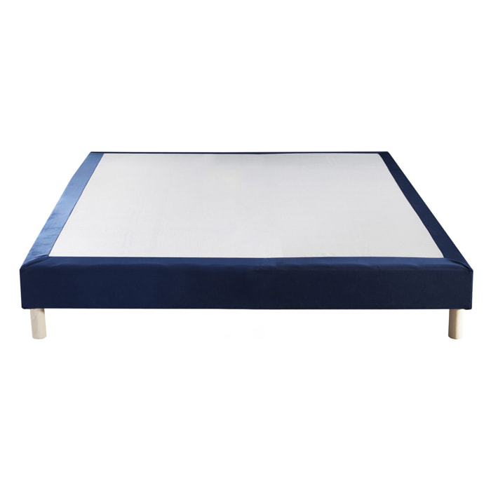 Sommier tapissier multi lattes, tissu velours bleu