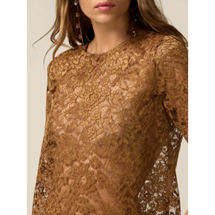 Oltre - Blusa in pizzo con maniche al gomito - Marrone