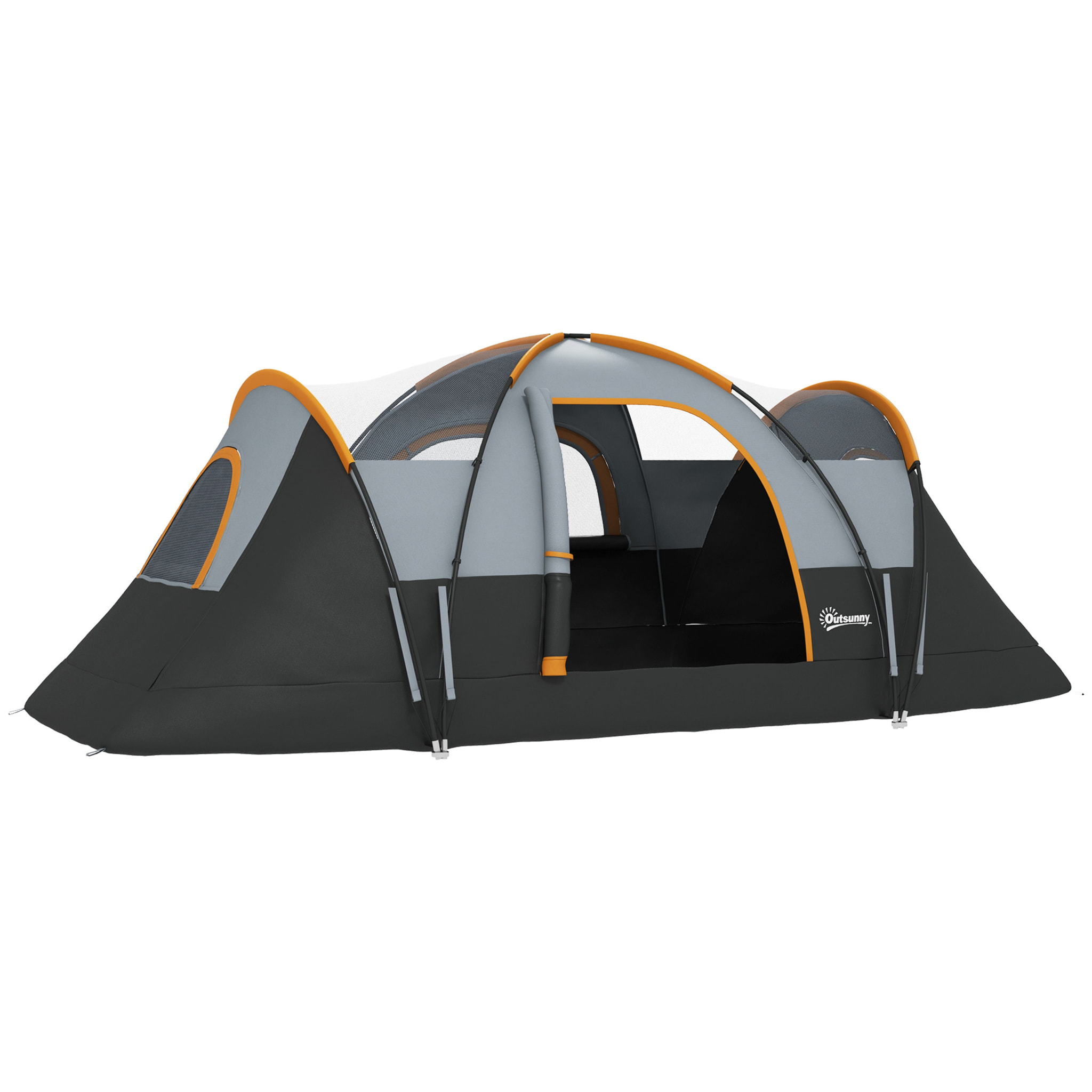 Tente de camping familiale 5-6 pers. - grande porte + 3 fenêtres - fibre verre polyester oxford gris orange