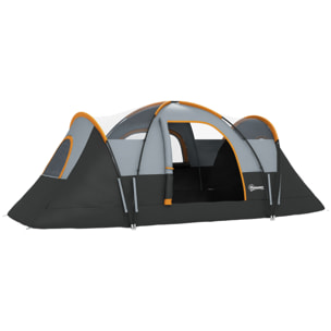 Tente de camping familiale 5-6 pers. - grande porte + 3 fenêtres - fibre verre polyester oxford gris orange