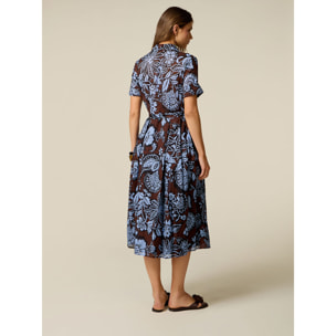 Oltre - Vestito chemisier in cotone fantasia - Marrone