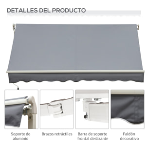 Toldo Manual Retrá¡ctil Plegable con Manivela 295x245 cm Toldo Enrollable Aluminio Protección Solar para Ventanas Puertas Balcón Terraza Exterior Gris