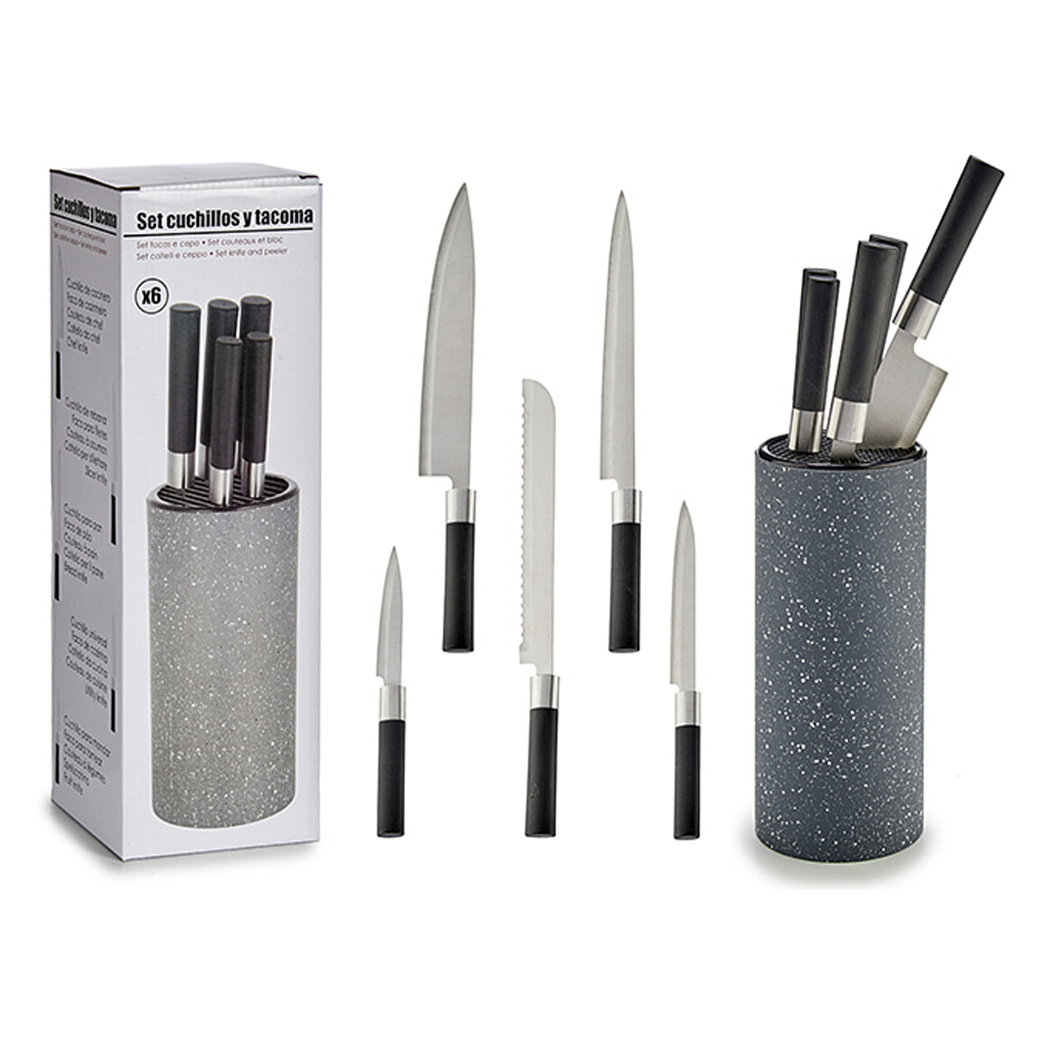 Tacoma con 5 coltelli manico nero.