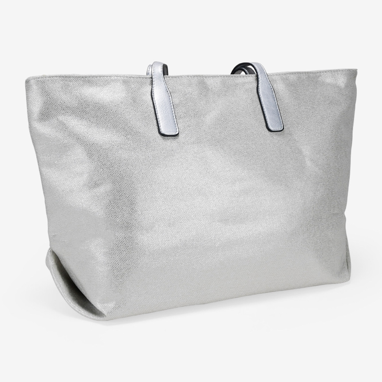 Bolso shopper plateado en canvas con cremallera