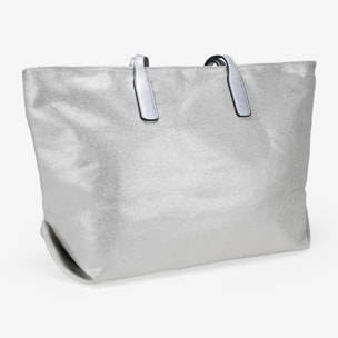 Bolso shopper plateado en canvas con cremallera