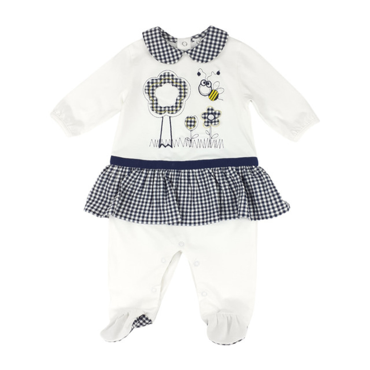 TUTINA JERSEY BIANCA CON GONNELLINA APPLICATA VICHY BLU