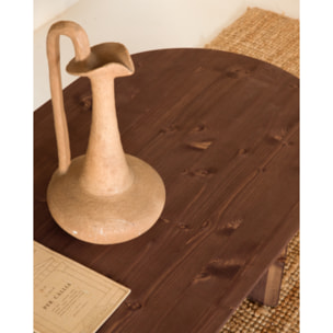 Table basse ovale en bois massif ton noyer en différentes tailles