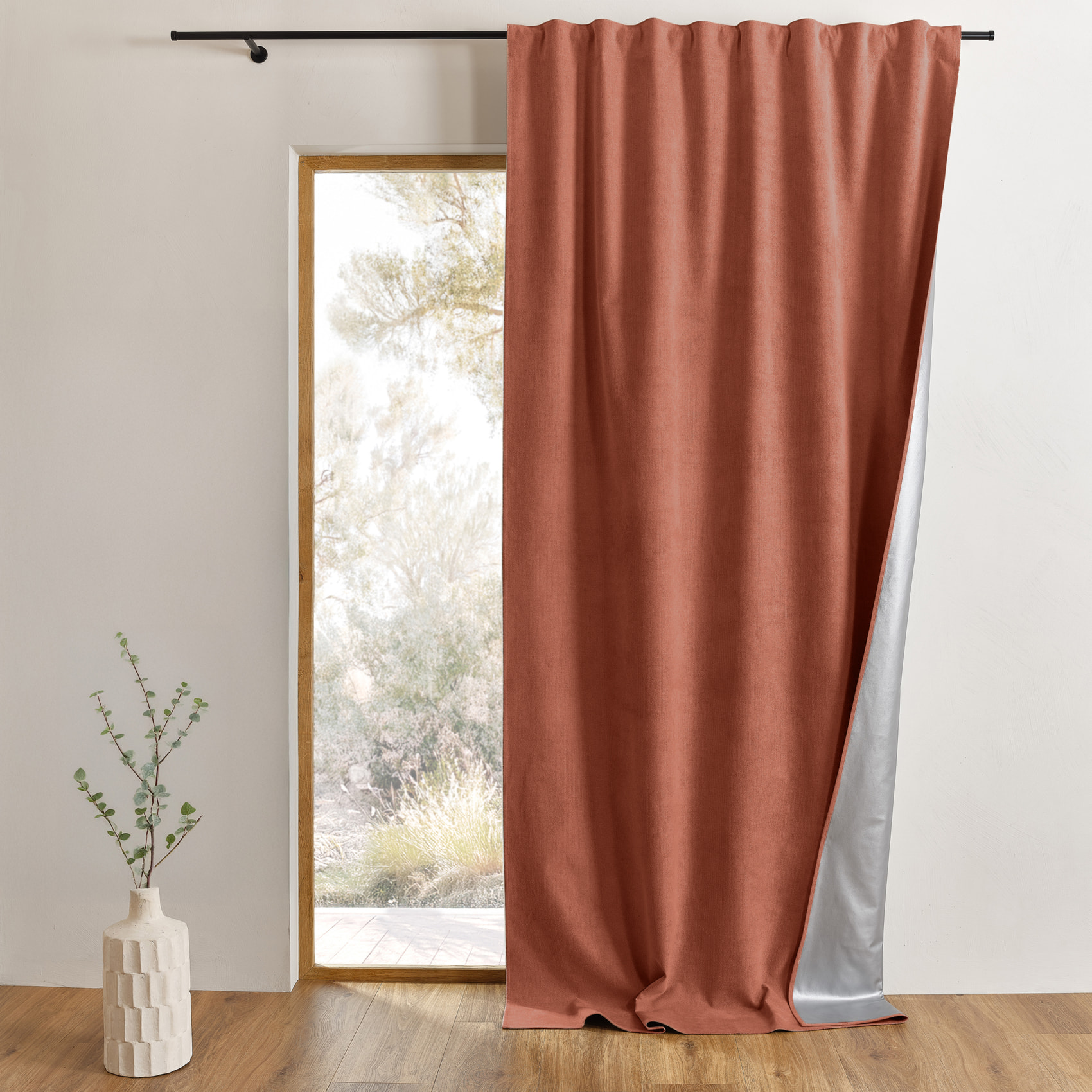 Rideau thermique accroche 3 en 1 occultant et réflecteur de chaleur - Terracotta
