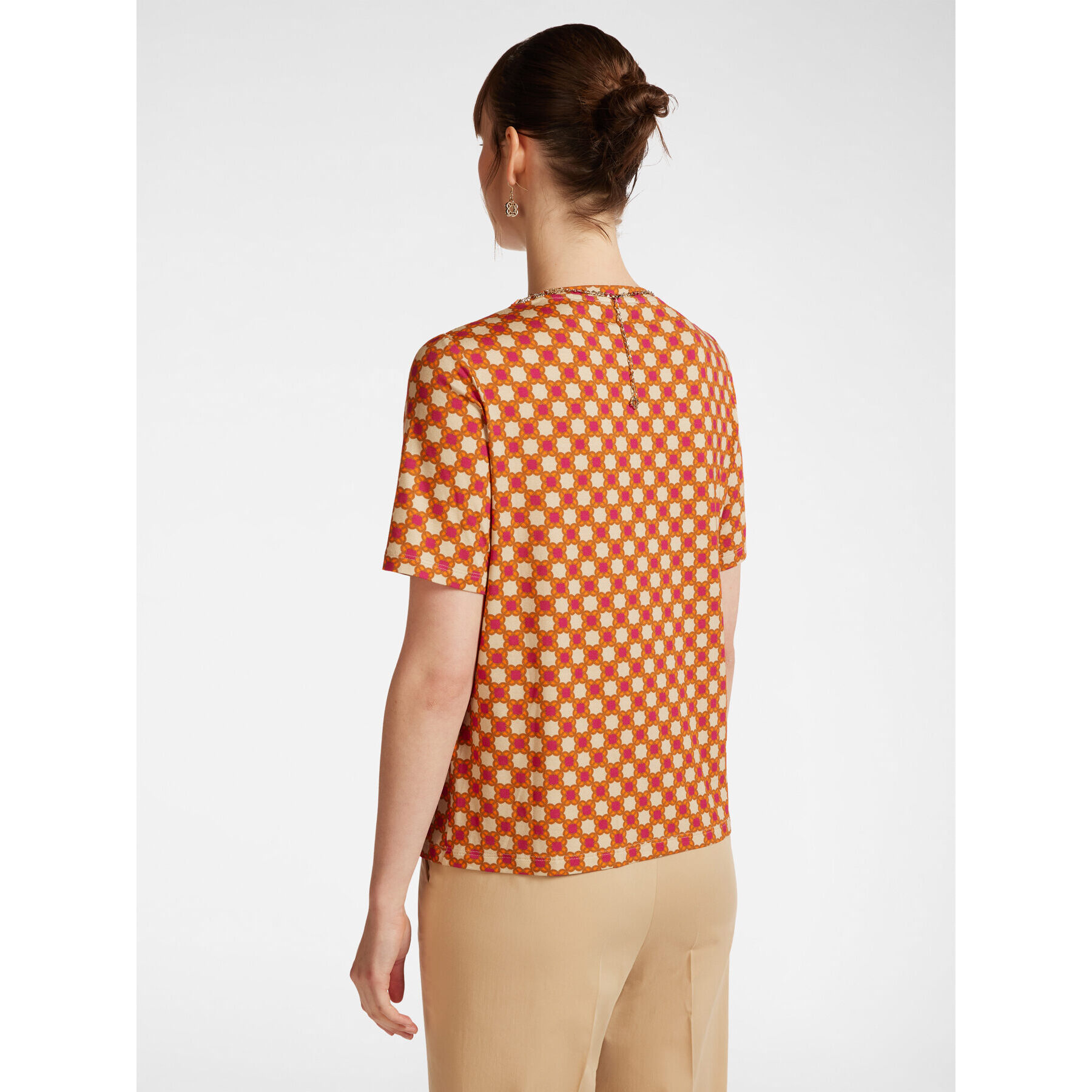 Elena Mirò - Camiseta estampada con collar - Naranja sol