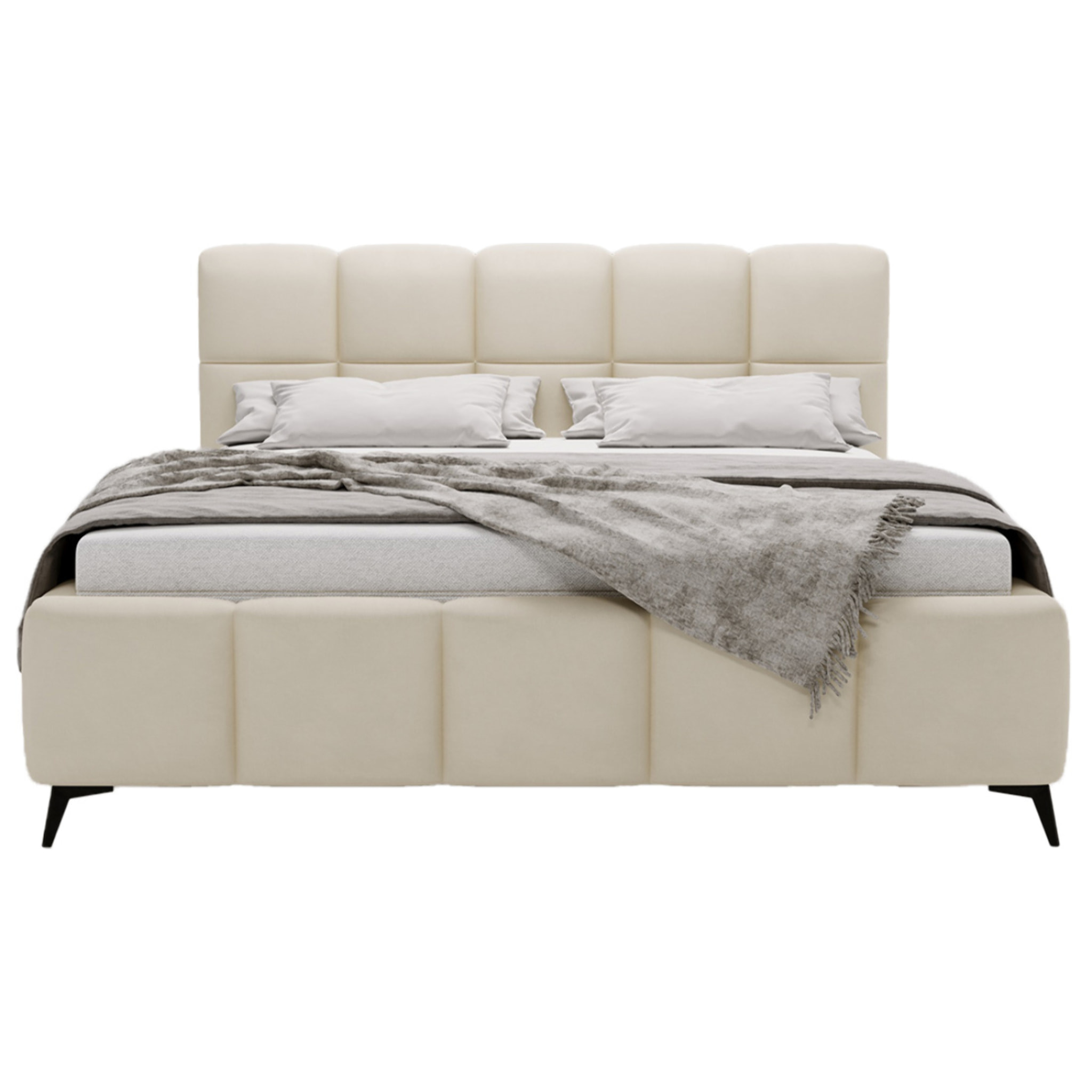 Paulito - lit coffre - 140x200 cm - sommier inclus - en velours - Beige