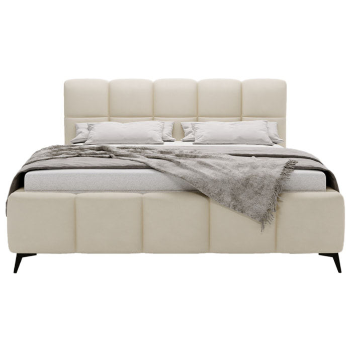 Paulito - lit coffre - 140x200 cm - sommier inclus - en velours - Beige