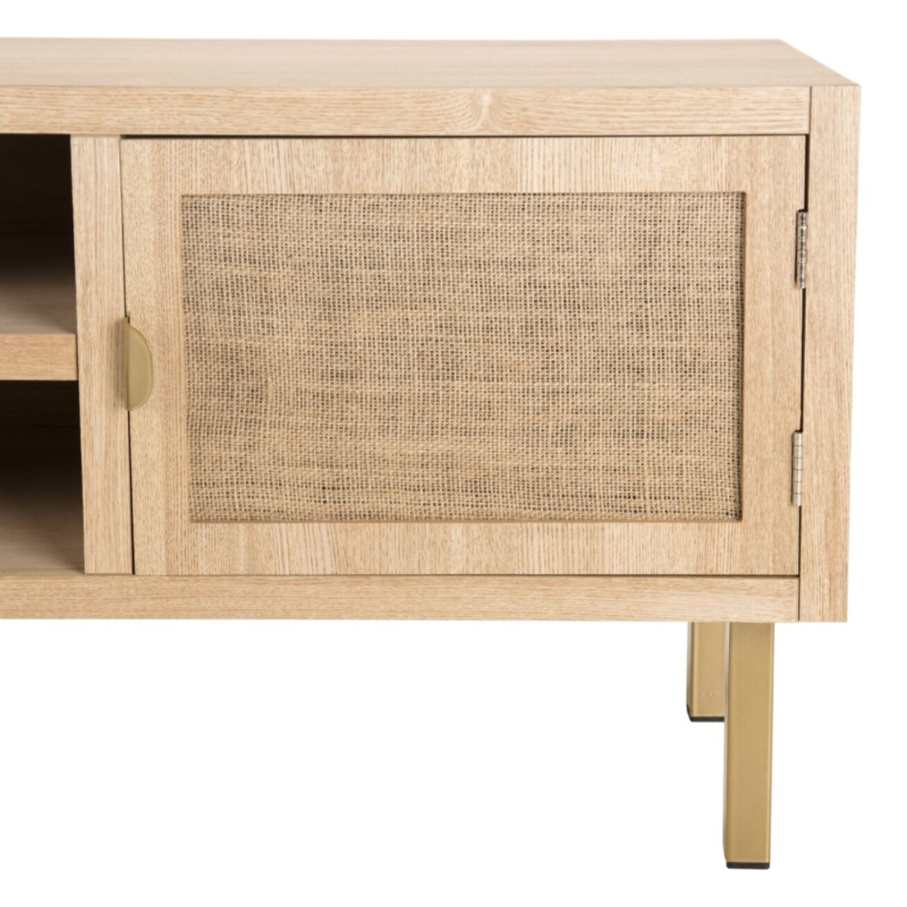 ALINE - Meuble TV 2 niches 2 portes toile de jute pieds métal doré