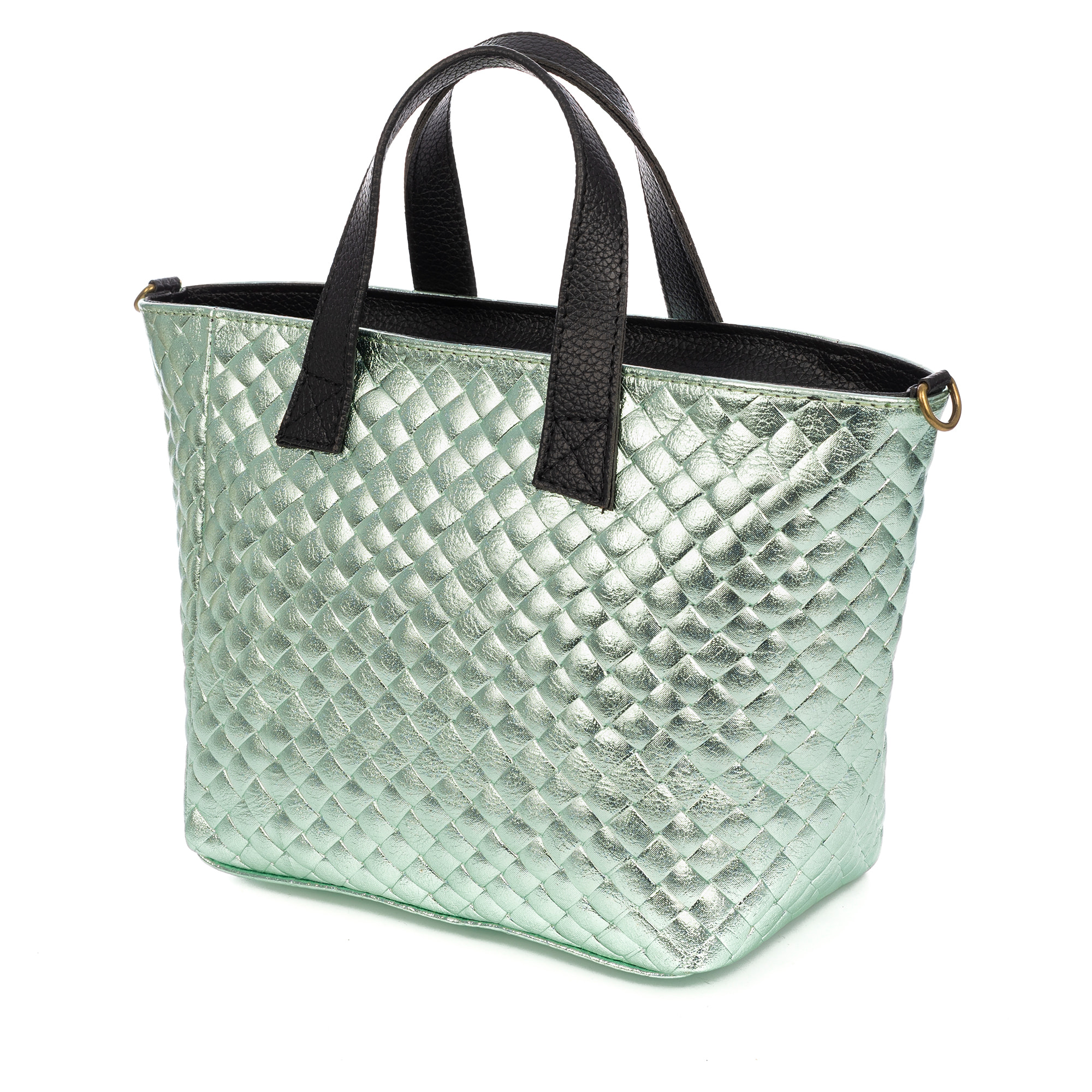 Cassandra borsa tote donna. Pelle scamosciata autentica con incisione intrecciata e lucido brillante.