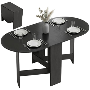 Mesa Plegable de Comedor, Mesa de Cocina Plegable Ovalada, 163x80x75 cm con Alas Abatibles, Hasta 6 Personas, para Comedor, Salón, Espacio Pequeño, Negro