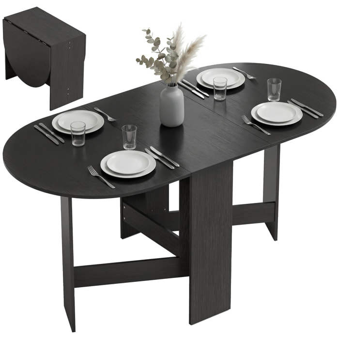 Mesa Plegable de Comedor, Mesa de Cocina Plegable Ovalada, 163x80x75 cm con Alas Abatibles, Hasta 6 Personas, para Comedor, Salón, Espacio Pequeño, Negro