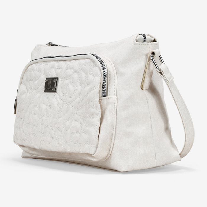 Bolso bandolera beige con cosidos y cremallera