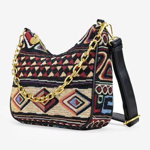 Bolso de hombro negro con estampado jacquard