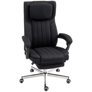 Fauteuil de bureau manager grand confort repose-pied dossier inclinable accoudoirs tétière rembourrés tissu noir