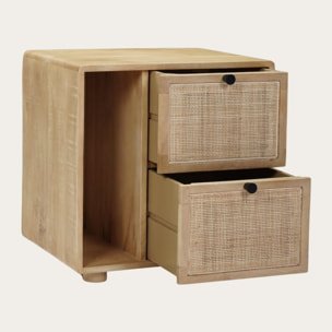 Table de chevet Lucca -bois massif de manguier et rotin-couleur catuai 52 x 53 x 40 cm