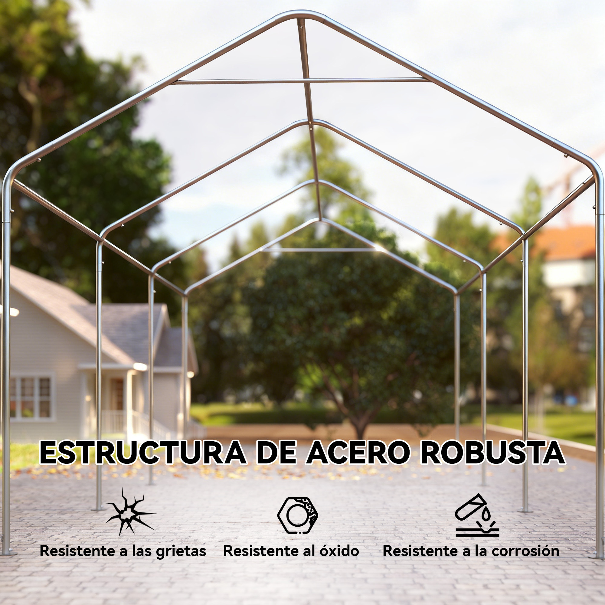 Carpa Garaje Portátil 3x6 m, Garaje Exterior para Coche Impermeable con Paredes Laterales Desmontables, Anti-UV, 2 Puertas Enrollables, Cobertizo para Herramientas de Jardín, Gris Oscuro