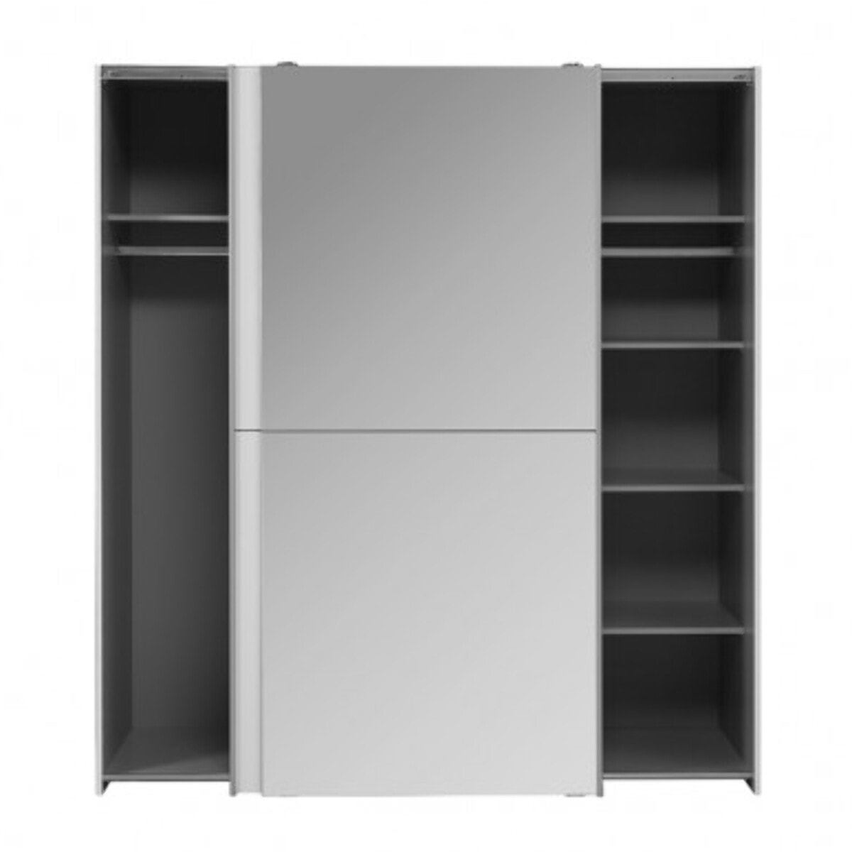 Dressing Armoire 2 portes coulissantes 5 tablettes et 1 miroir - 6 coloris - THAIS