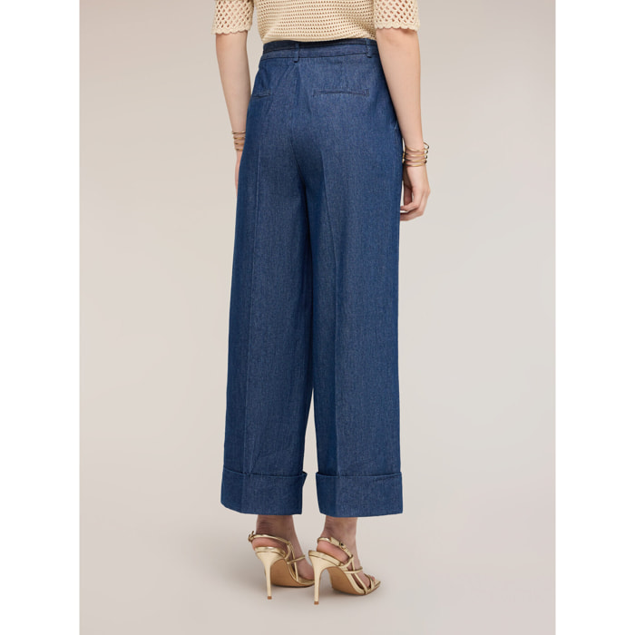 Motivi - Jeans cropped palazzo con cordón - Azul