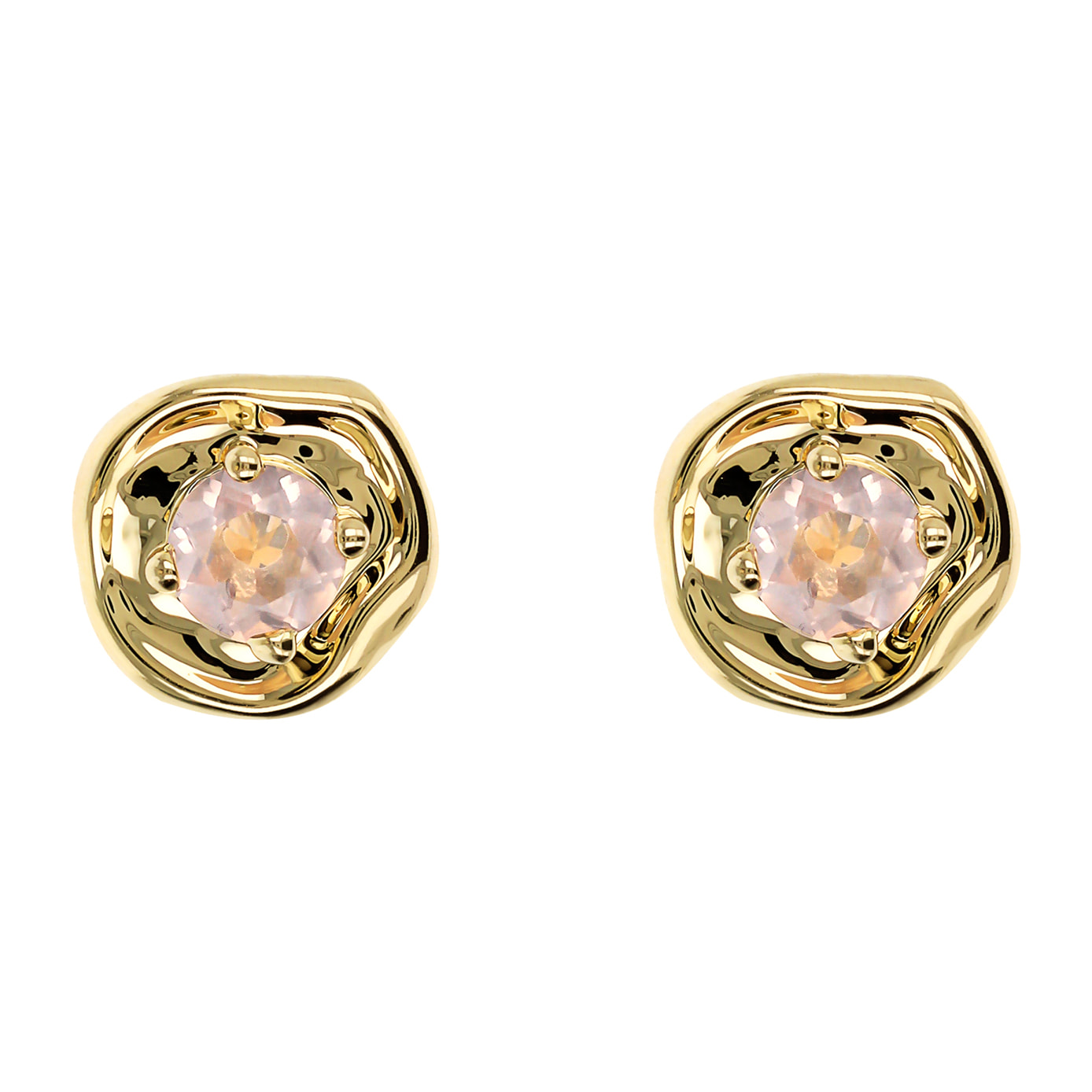 Orecchini a Lobo Golden Martellati con Cubic Zirconia Rosa