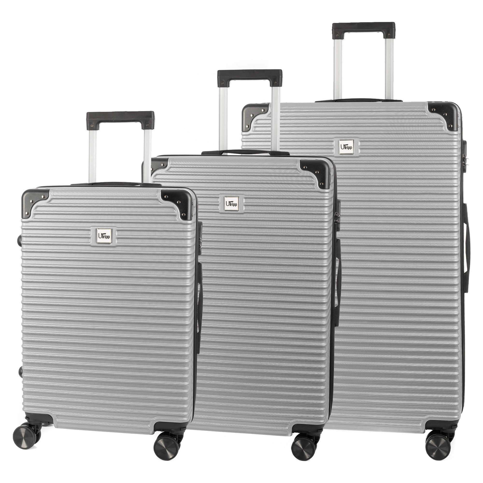 DAM Set di 3 valigie Trolley, in materiale leggero ABS ad alta resistenza con angoli rinforzati. Chiusura numerica e 4 ruote doppie removibili e girevoli a 360°. 54x32x80 Cm. Colore: Grigio Chiaro