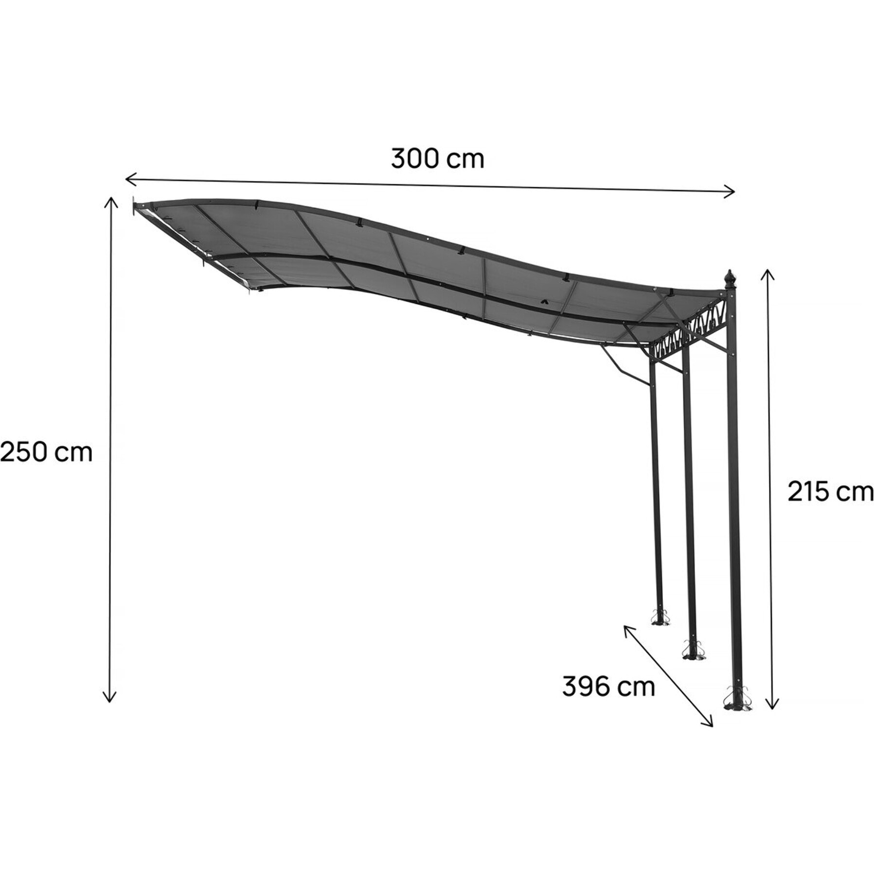 Pergola tonnelle adossée en métal - 3 x 4 m - Gris