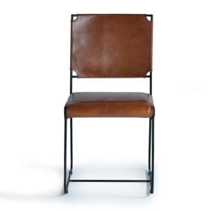 Set de 2 sillas tapizadas - metal y piel de vacuno - 90x46x60cm