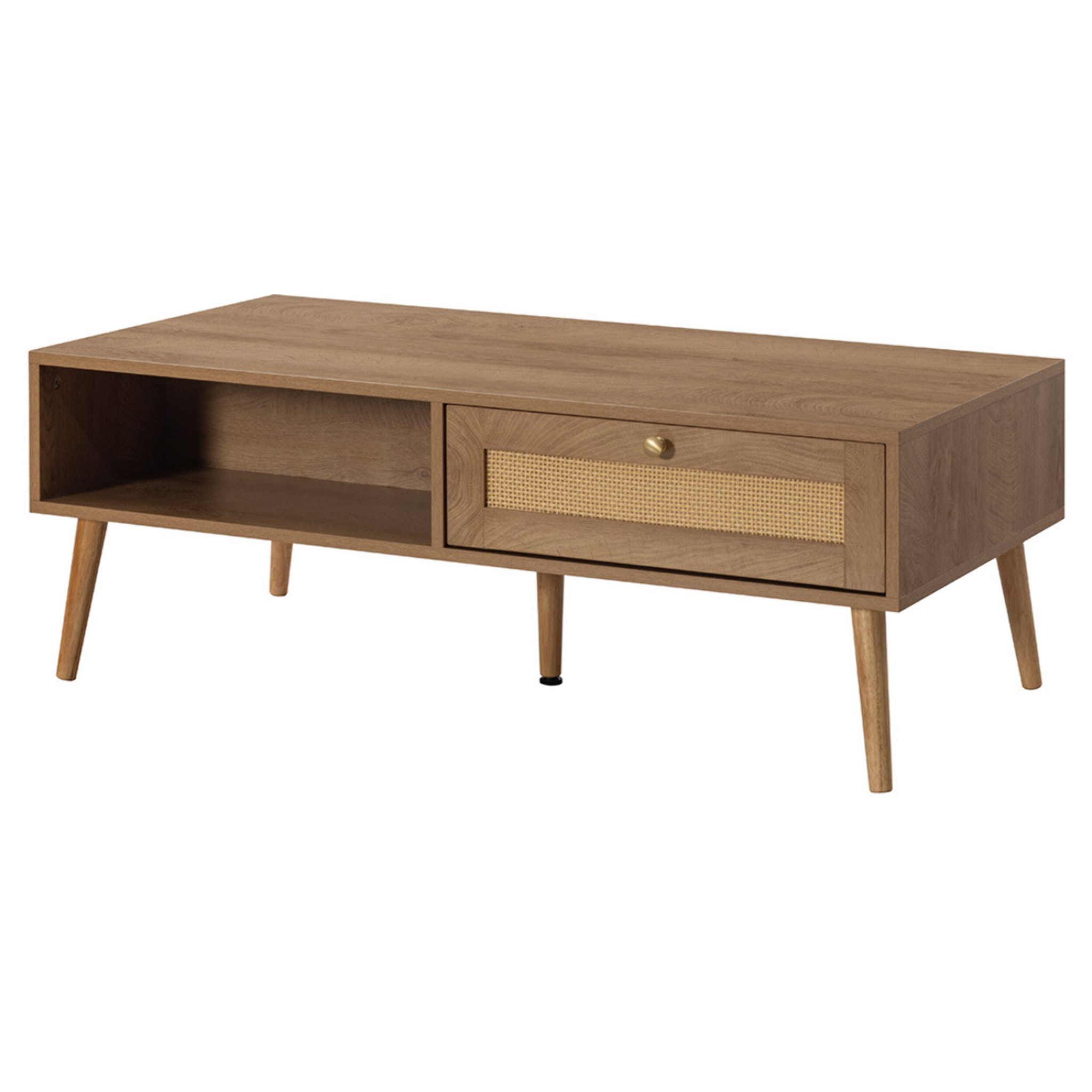 Goto - table basse - effet bois et cannage - 1 tiroir et 1 niche - 110 cm - Bois