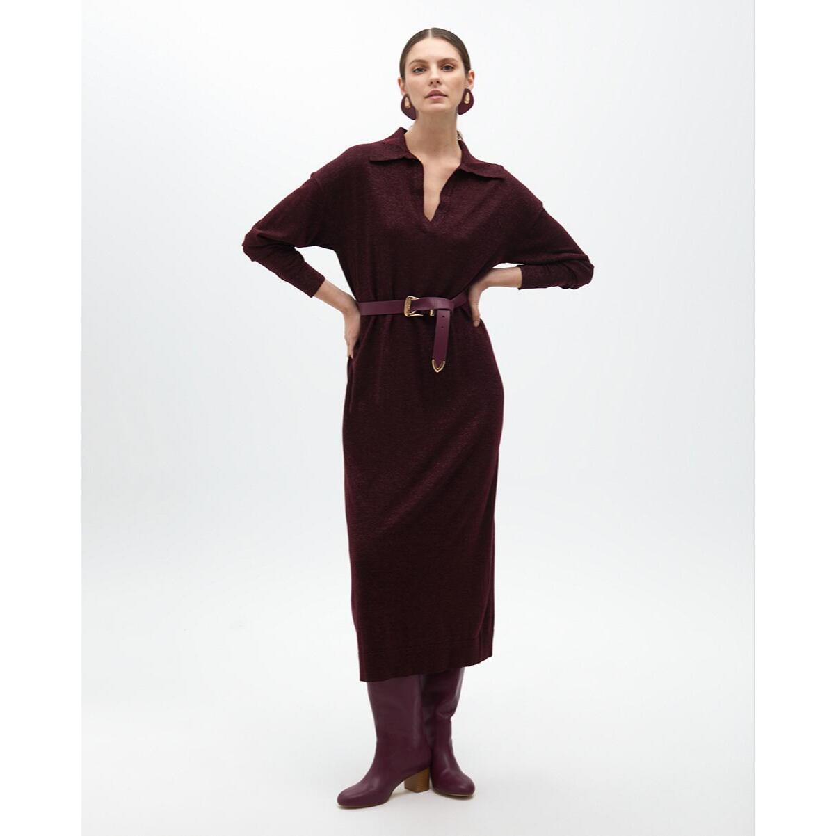 Vestito Dritto a Maglia Colletto Polo