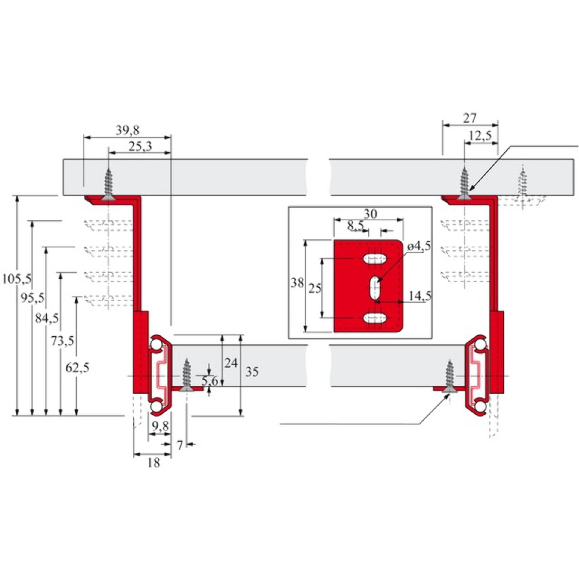 Paire de coulisses à billes KA 3434 HETTICH - Charge 20 kg - L.400 mm - Pour support clavier coulissant - 77802